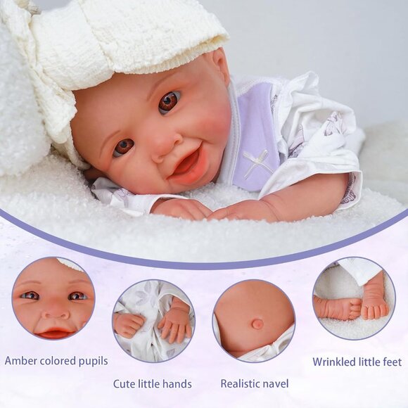 18.5in Full Silicone Reborn wheaten Open Eyes Smiling Baby Girl Dolls Lifelike - Picture 3 of 6